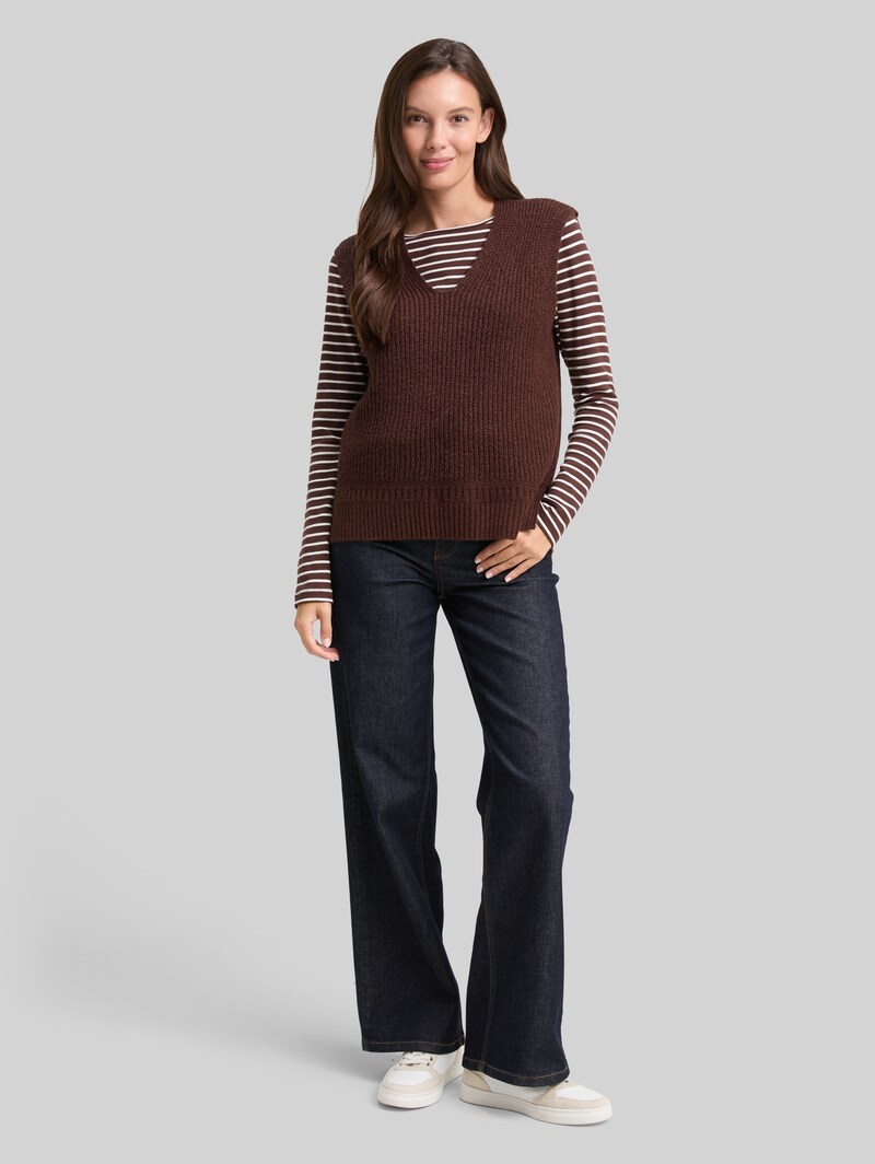 Tom Tailor Pullunder mit V-Ausschnitt - Dark Pecan Brown Melange