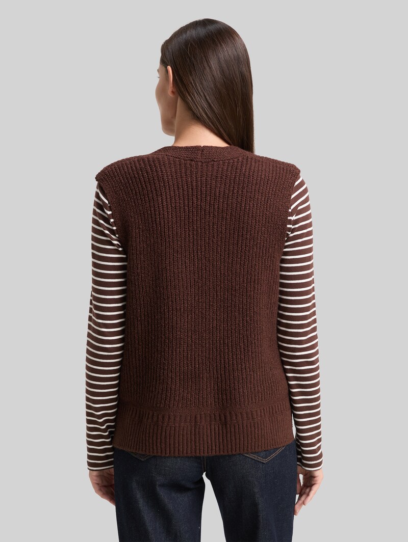 Tom Tailor Pullunder mit V-Ausschnitt - Dark Pecan Brown Melange