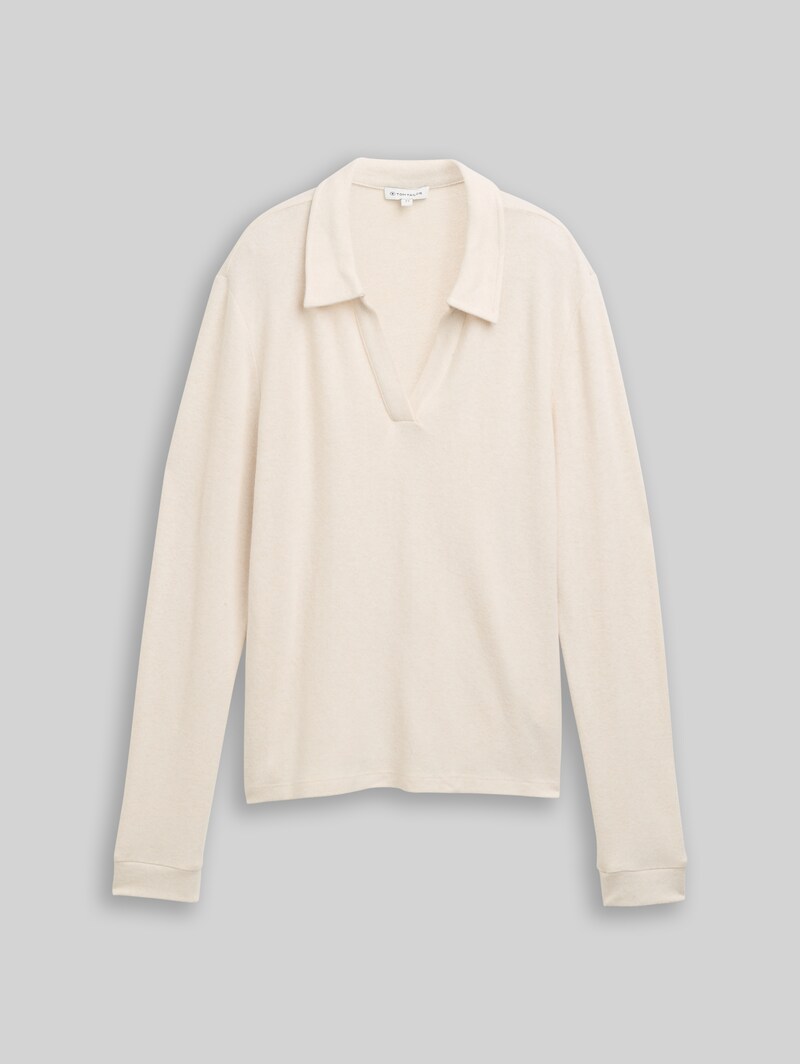 Tom Tailor Cosy Langarmshirt mit Polokragen - Sand Stone Beige Melange