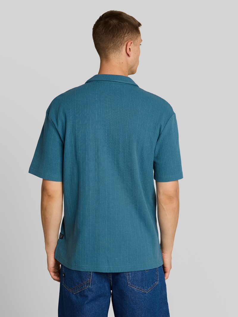 Tom Tailor Relaxed Fit Poloshirt mit Waffelstruktur - Classic Dust Blue