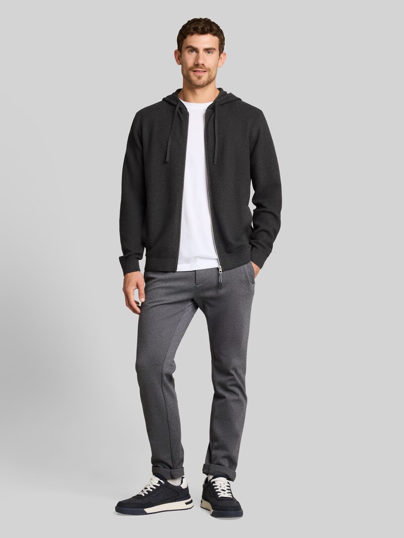 Tom Tailor Strickjacke mit Kapuze - Black Grey Melange