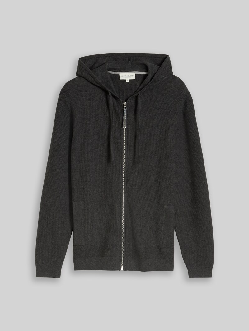 Tom Tailor Strickjacke mit Kapuze - Black Grey Melange