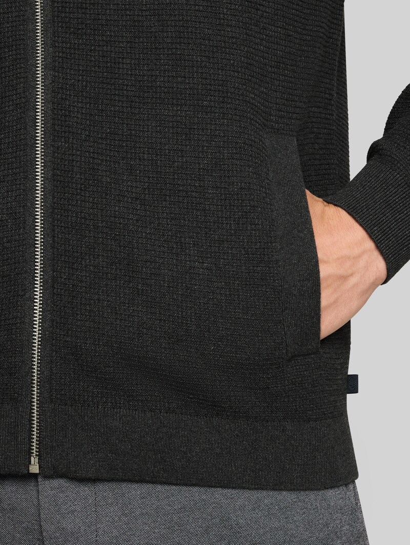 Tom Tailor Strickjacke mit Kapuze - Black Grey Melange