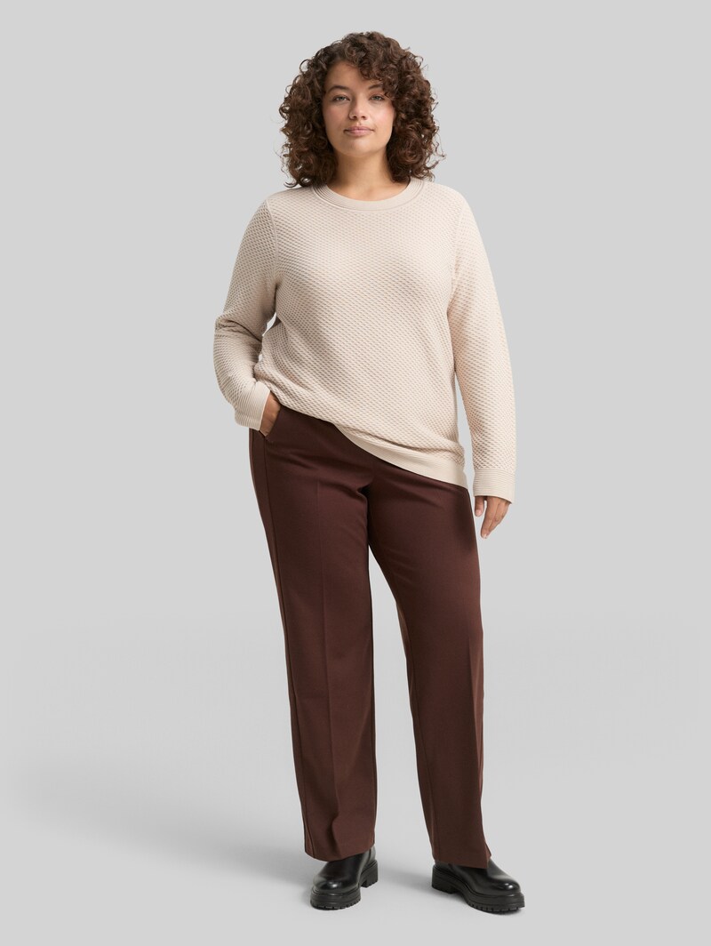 Tom Tailor Plus Size - Loose Fit Strickpullover aus Baumwolle - Sand Stone Beige