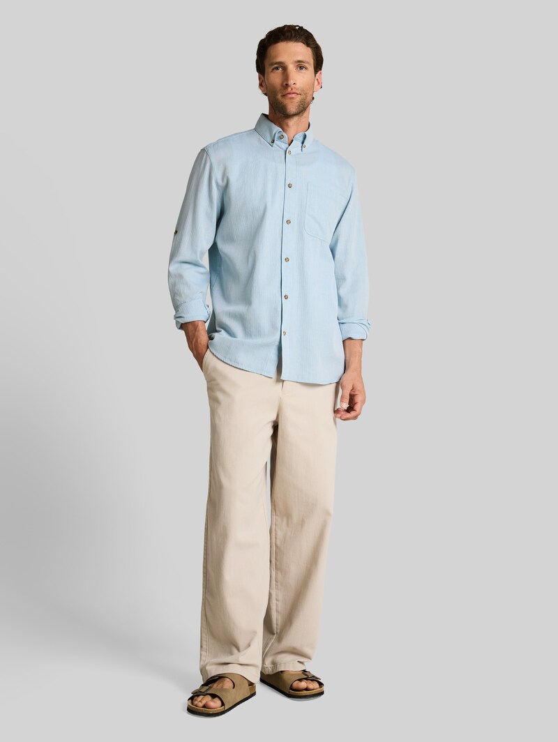 Tom Tailor Regular Fit Hemd mit Turn-Up-Funktion - Mountain Blue Herringbone