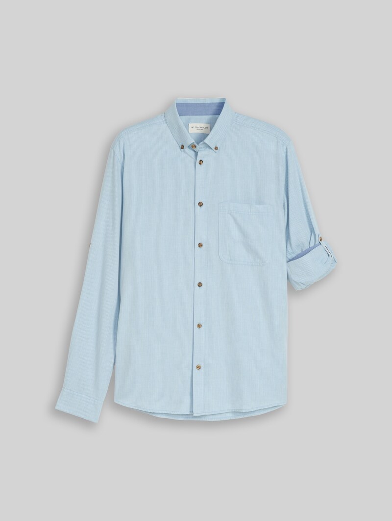 Tom Tailor Regular Fit Hemd mit Turn-Up-Funktion - Mountain Blue Herringbone