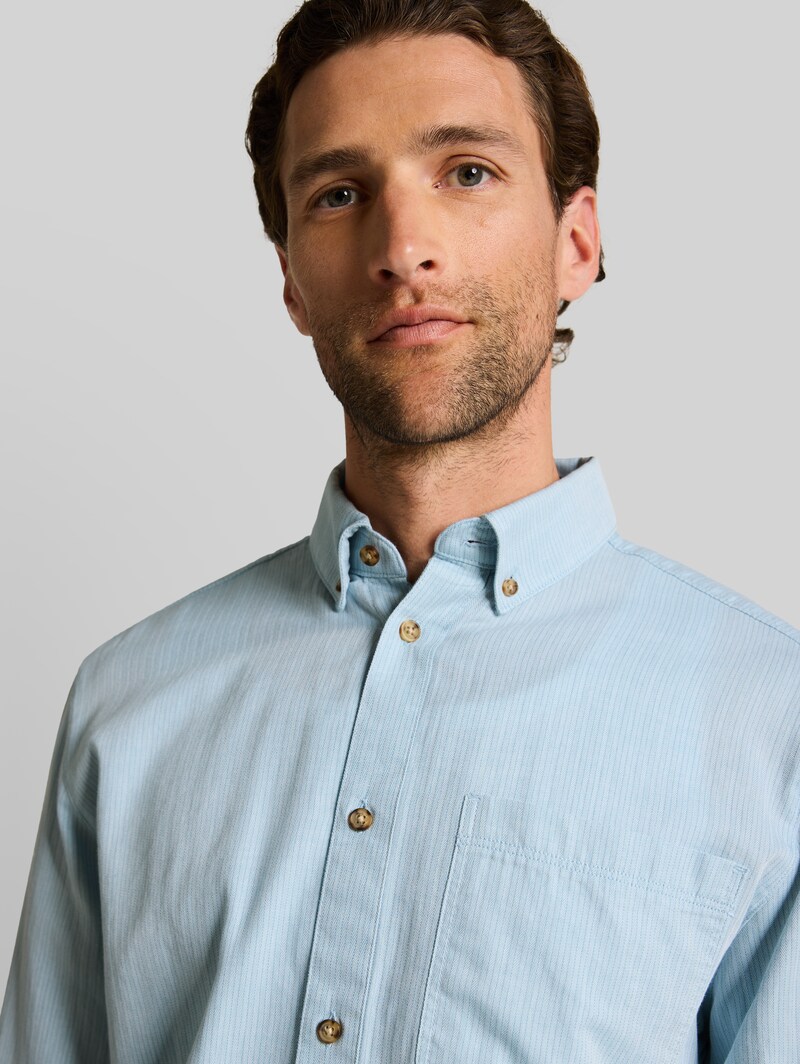 Tom Tailor Regular Fit Hemd mit Turn-Up-Funktion - Mountain Blue Herringbone