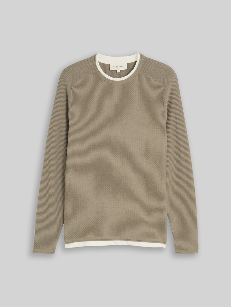 Tom Tailor Strickpullover im 2-in-1-Look - Dark Sage Green