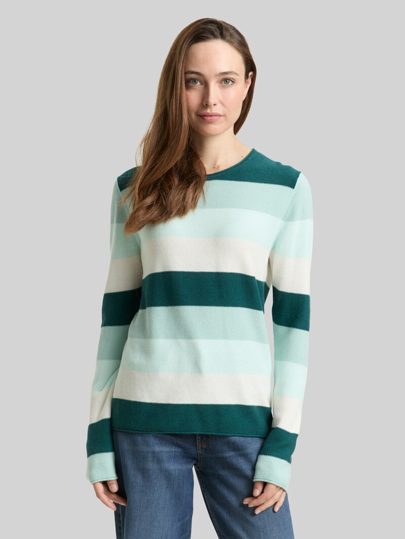 Tom Tailor Strickpullover mit Rundhalsausschnitt - Green Mint White Stripe Tom Tailor Strickpullover mit Rundhalsausschnitt - Green Mint White Stripe