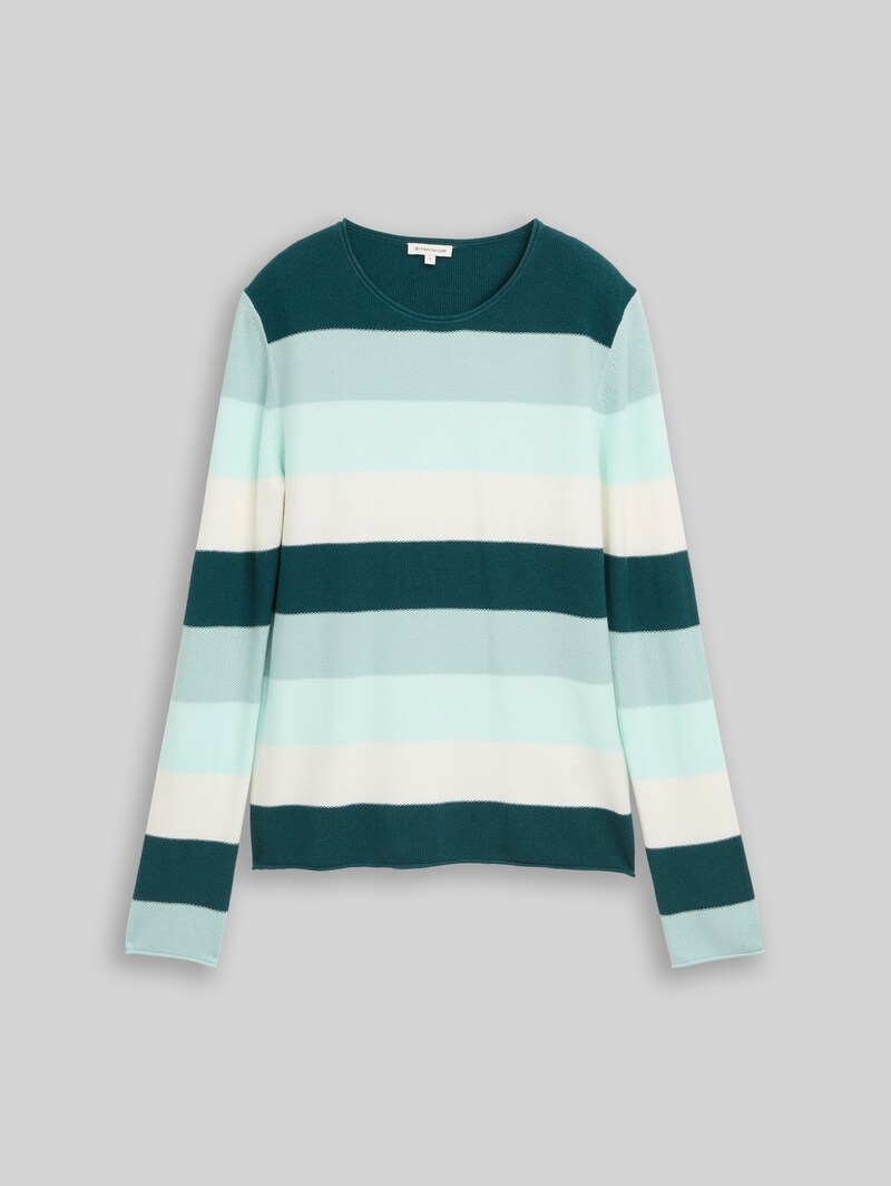 Tom Tailor Strickpullover mit Rundhalsausschnitt - Green Mint White Stripe