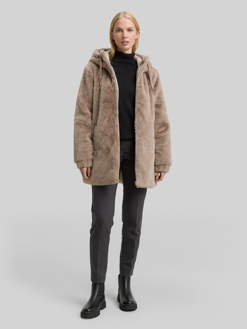 Tom Tailor Teddy Wendemantel mit Kapuze - Soft Taupe Grey