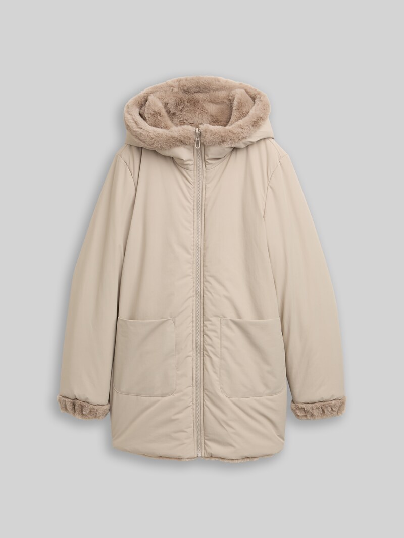 Tom Tailor Teddy Wendemantel mit Kapuze - Soft Taupe Grey