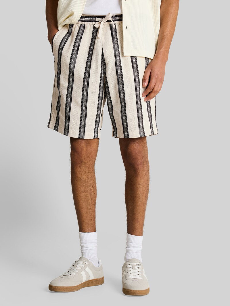 Tom Tailor Relaxed Fit Shorts mit Streifenmuster - Wool White Big Stripe