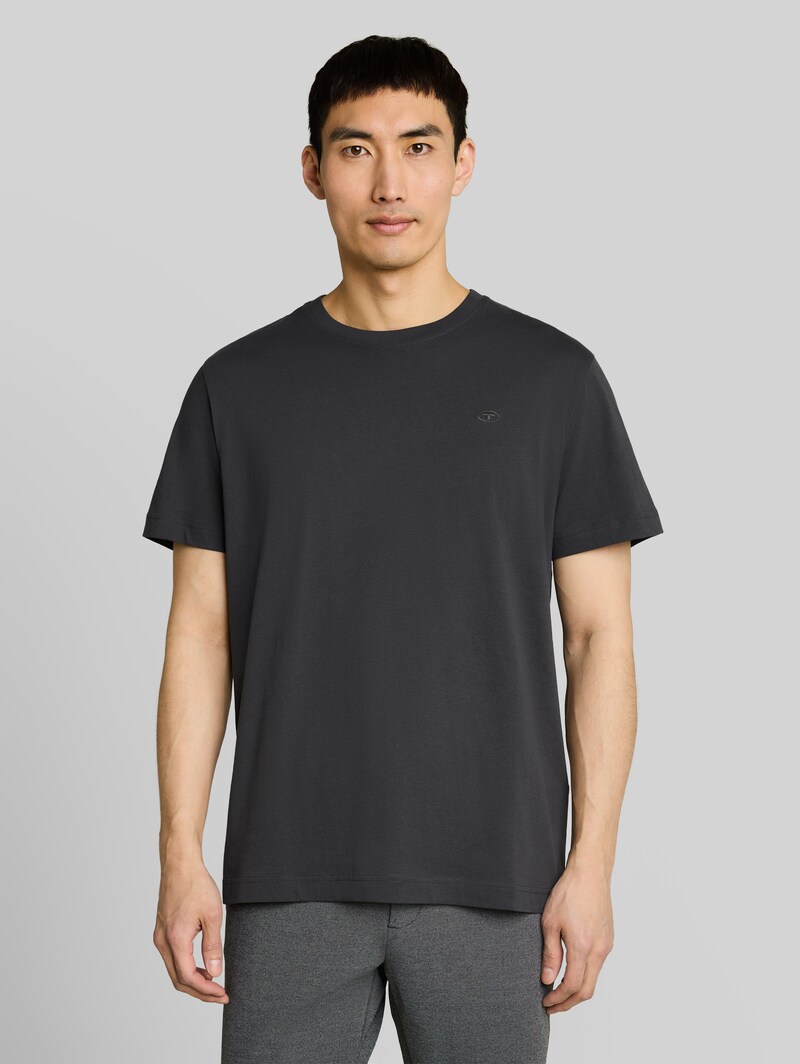Tom Tailor T-Shirt mit Logo-Stickerei - Tarmac Grey Tom Tailor T-Shirt mit Logo-Stickerei - Tarmac Grey