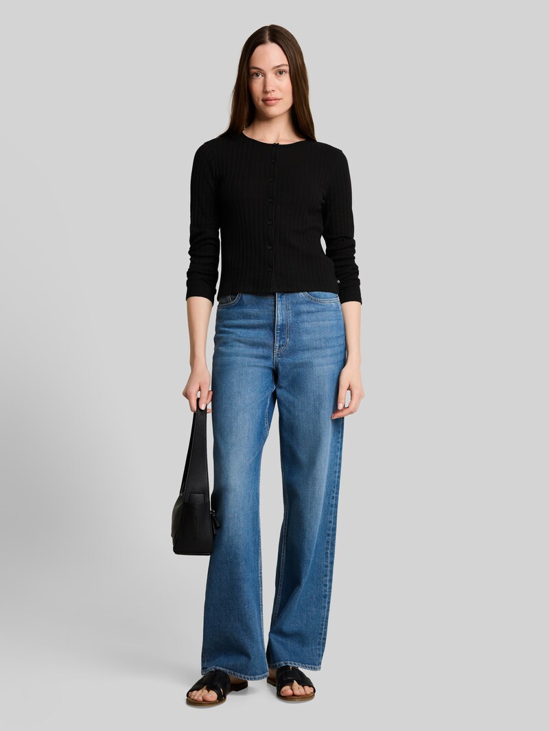Tom Tailor Pointelle Cardigan mit Knopfleiste - Deep Black