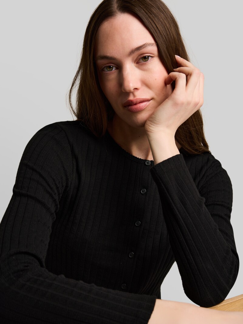 Tom Tailor Pointelle Cardigan mit Knopfleiste - Deep Black
