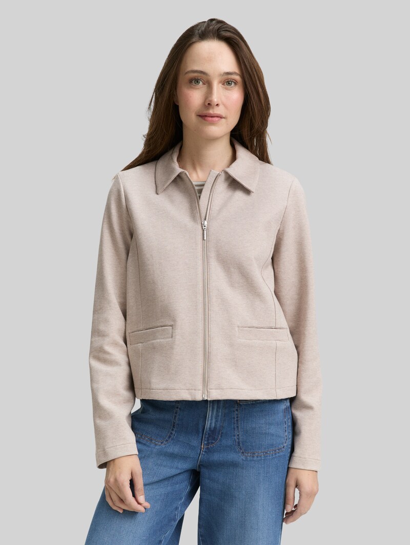 Tom Tailor Regular Fit Jacke mit Reißverschluss - Soft Taupe Melange Tom Tailor Regular Fit Jacke mit Reißverschluss - Soft Taupe Melange