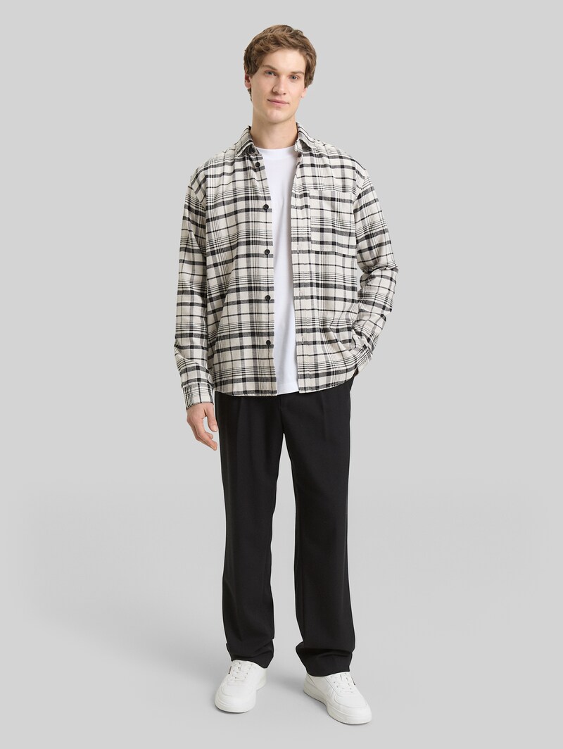 Tom Tailor Relaxed Fit Hemd mit Karomuster - Greyish White Black Check