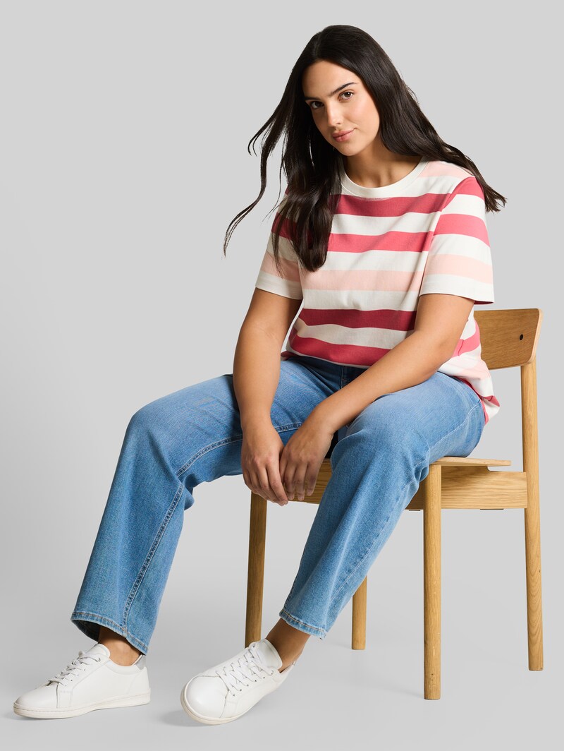 Tom Tailor Plus Size - T-Shirt aus Baumwolle - Coral Offwhite Stripe