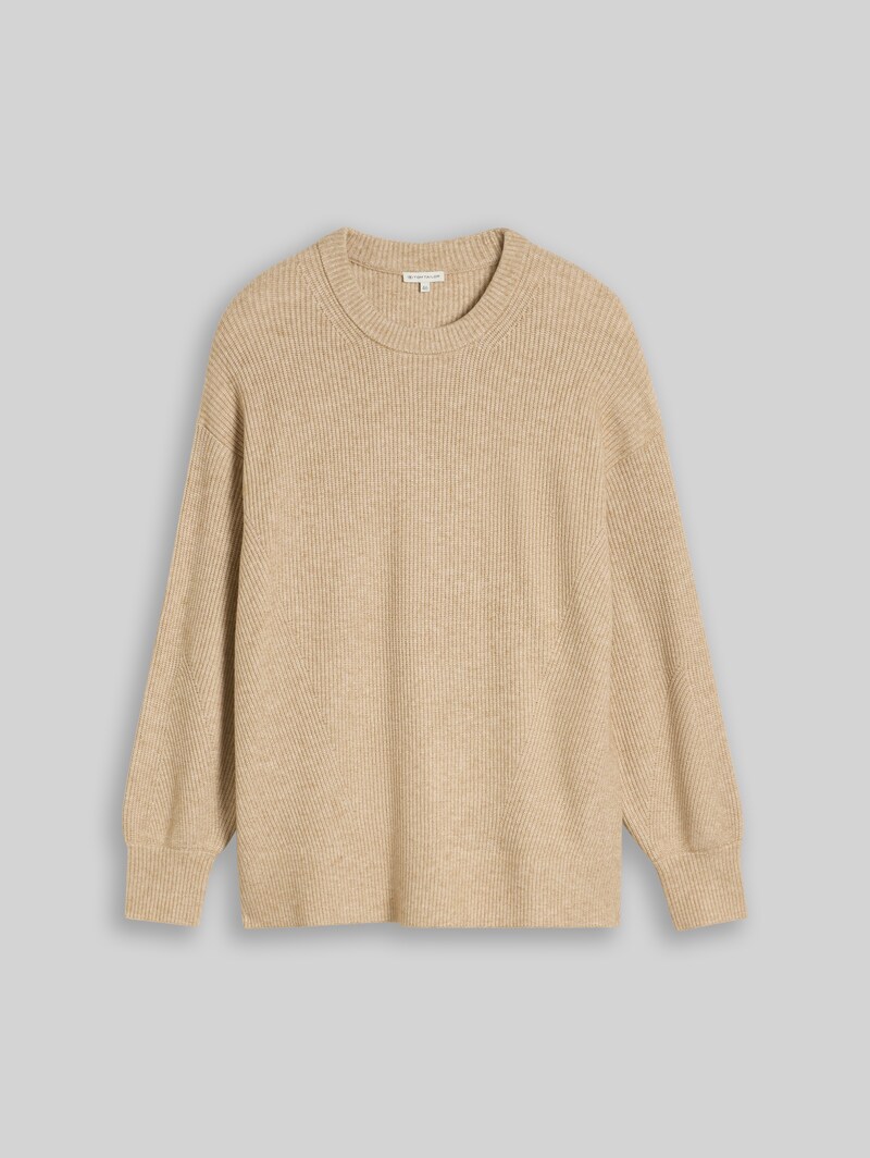 Tom Tailor Plus Size - Oversize Strickpullover mit Rundhalsausschnitt - Gravel Beige Melange
