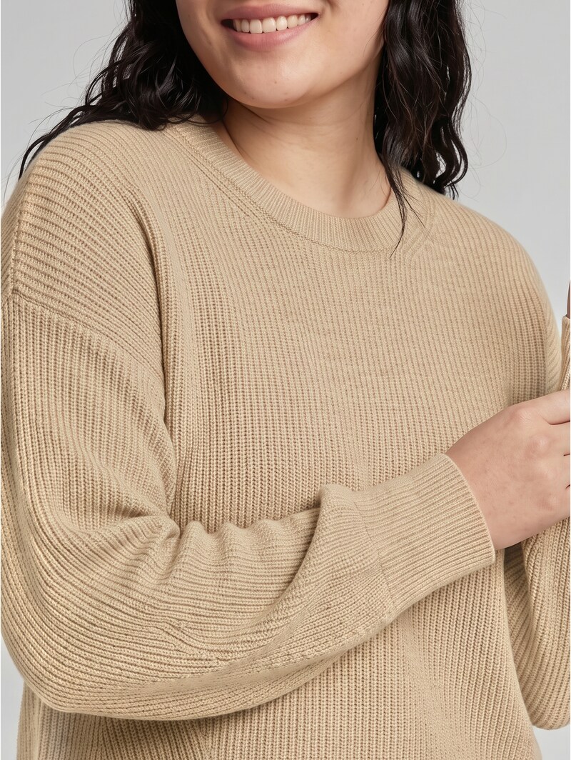 Tom Tailor Plus Size - Oversize Strickpullover mit Rundhalsausschnitt - Gravel Beige Melange