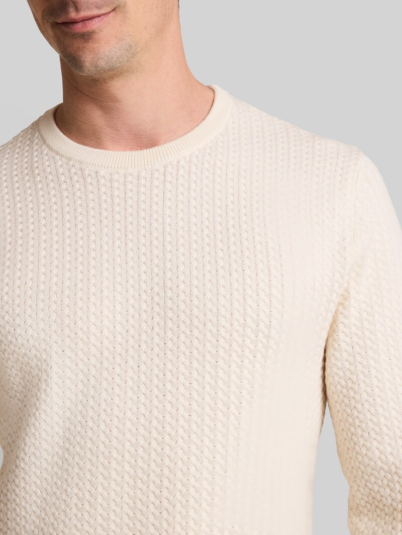 Tom Tailor Strickpullover mit Zopfmuster - Gardenia White
