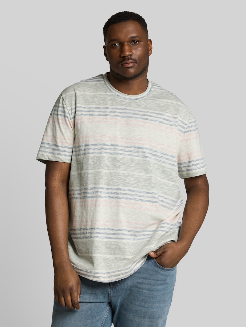 Tom Tailor Plus Size - T-Shirt mit Inside-Out Streifenmuster - Rose Teal Multi Color Stripe Tom Tailor Plus Size - T-Shirt mit Inside-Out Streifenmuster - Rose Teal Multi Color Stripe