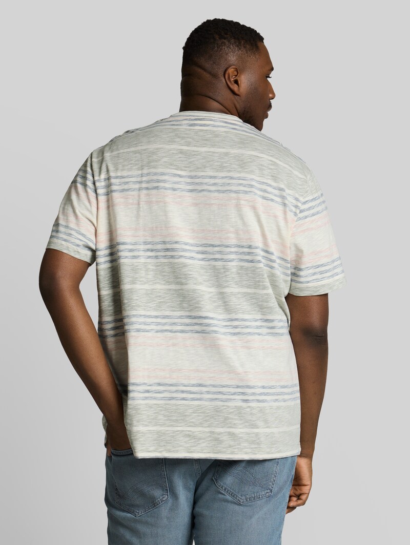 Tom Tailor Plus Size - T-Shirt mit Inside-Out Streifenmuster - Rose Teal Multi Color Stripe