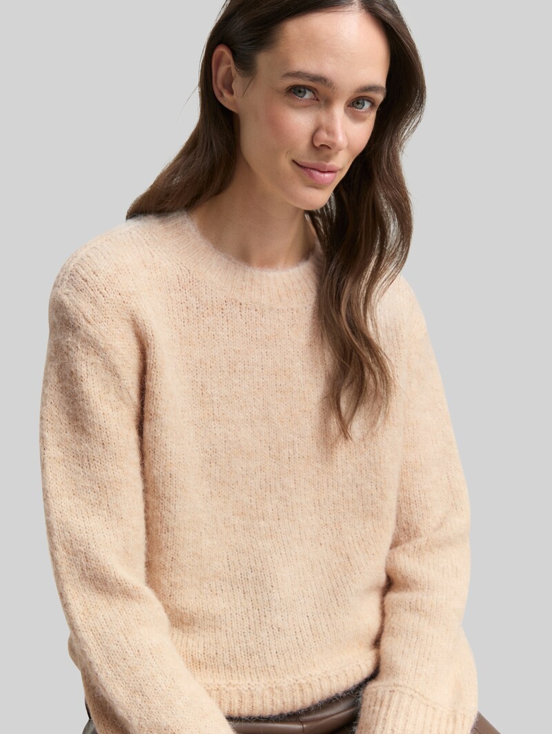 Tom Tailor Strickpullover mit Wollanteil - Sand Stone Beige Melange