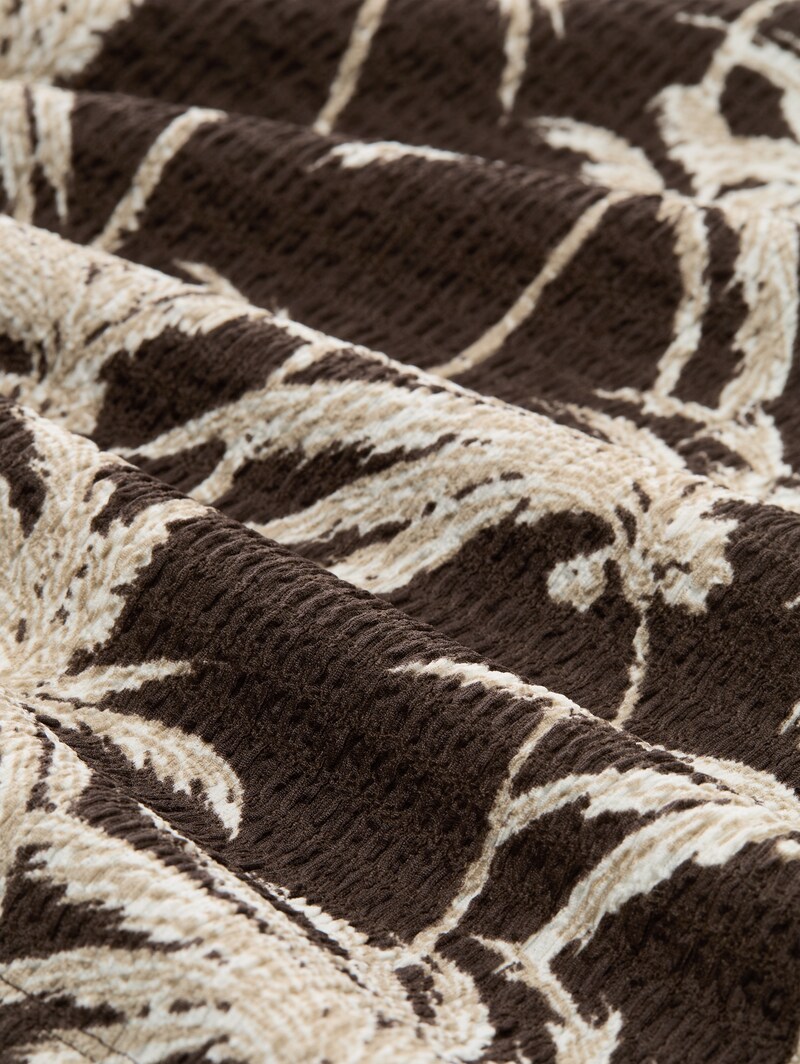 Tom Tailor Crinkle T-Shirt mit Ballonärmeln - Brown Palmtree Print