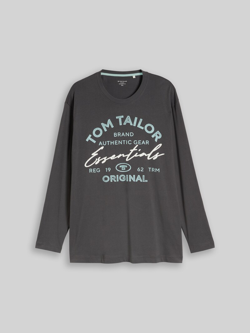 Tom Tailor Plus Size - Langarmshirt mit Logo-Print - Dark Shadow