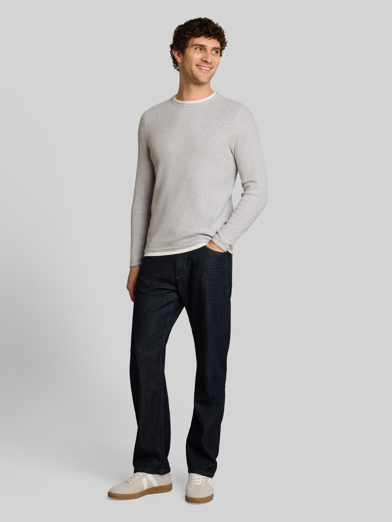 Tom Tailor Strickpullover im 2-in-1-Look - Light Stone Grey Melange