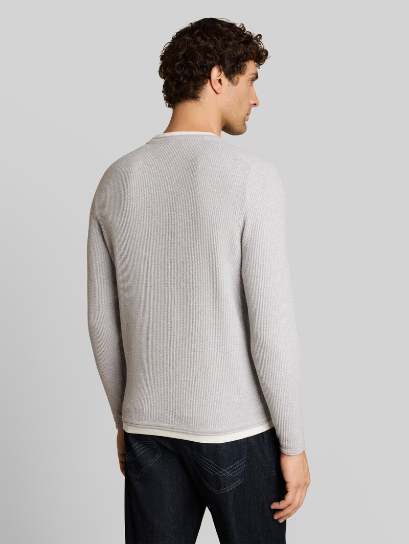 Tom Tailor Strickpullover im 2-in-1-Look - Light Stone Grey Melange