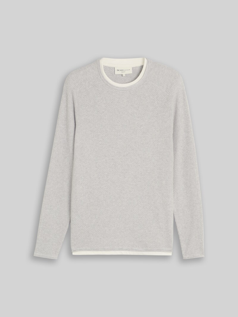 Tom Tailor Strickpullover im 2-in-1-Look - Light Stone Grey Melange