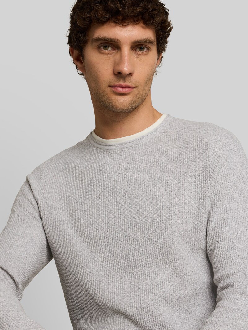 Tom Tailor Strickpullover im 2-in-1-Look - Light Stone Grey Melange