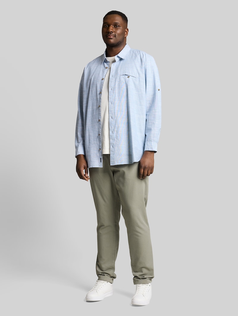 Tom Tailor Plus Size - Regular Fit Hemd mit Turn-Up-Funktion - Blue Petrol Structure