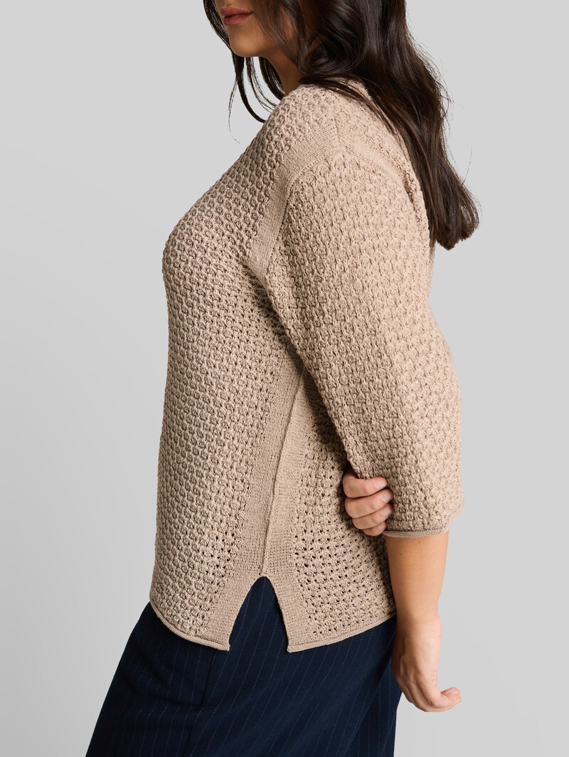 Tom Tailor Plus Size - Loose Fit Strickpullover mit Lochmuster - Soft Taupe Grey