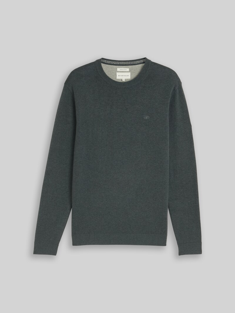 Tom Tailor Basic Strickpullover aus Baumwolle - Darkest Olive Melange