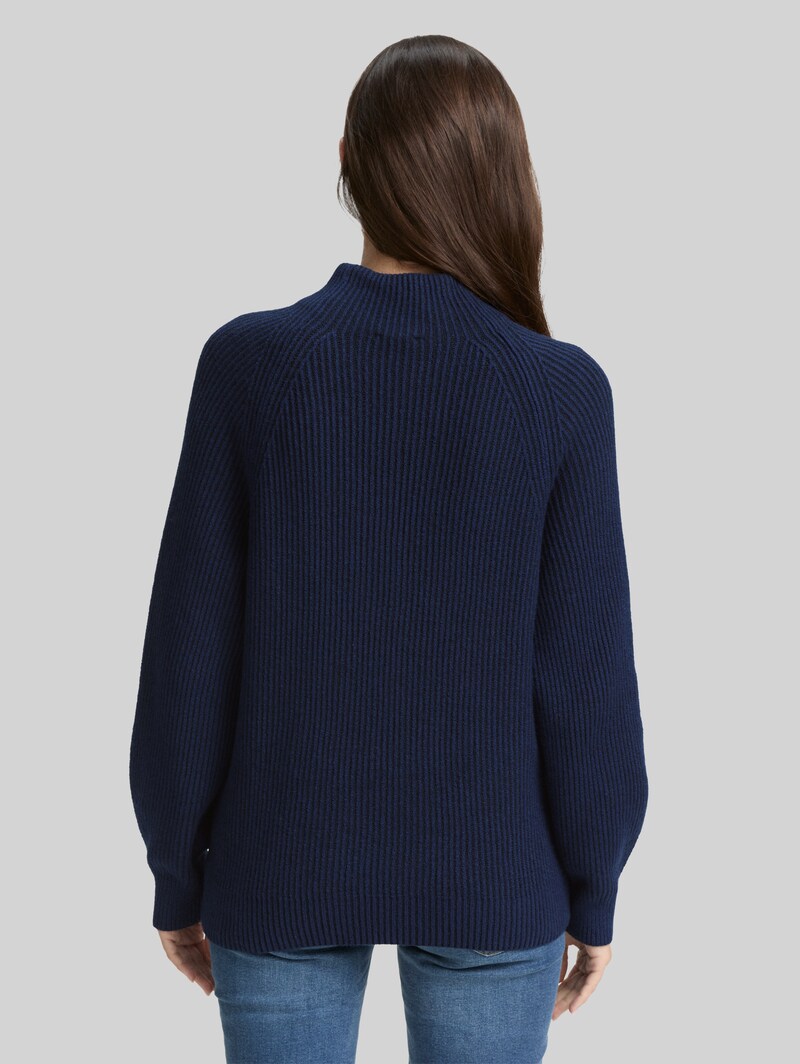 Tom Tailor Loose Fit Strickpullover mit Stehkragen - Blue Rib Structure