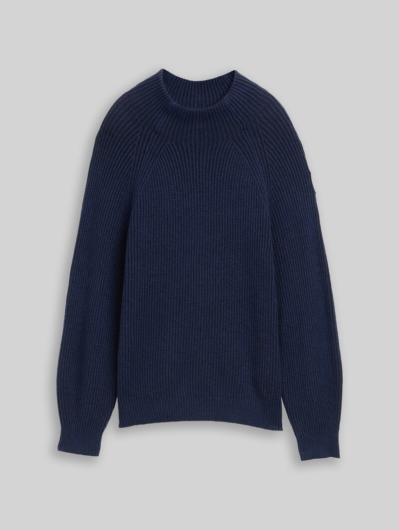 Tom Tailor Loose Fit Strickpullover mit Stehkragen - Blue Rib Structure