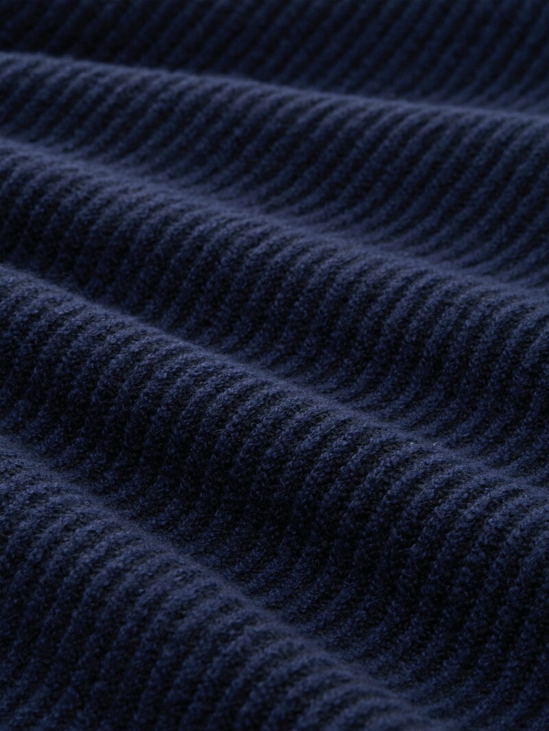 Tom Tailor Loose Fit Strickpullover mit Stehkragen - Blue Rib Structure