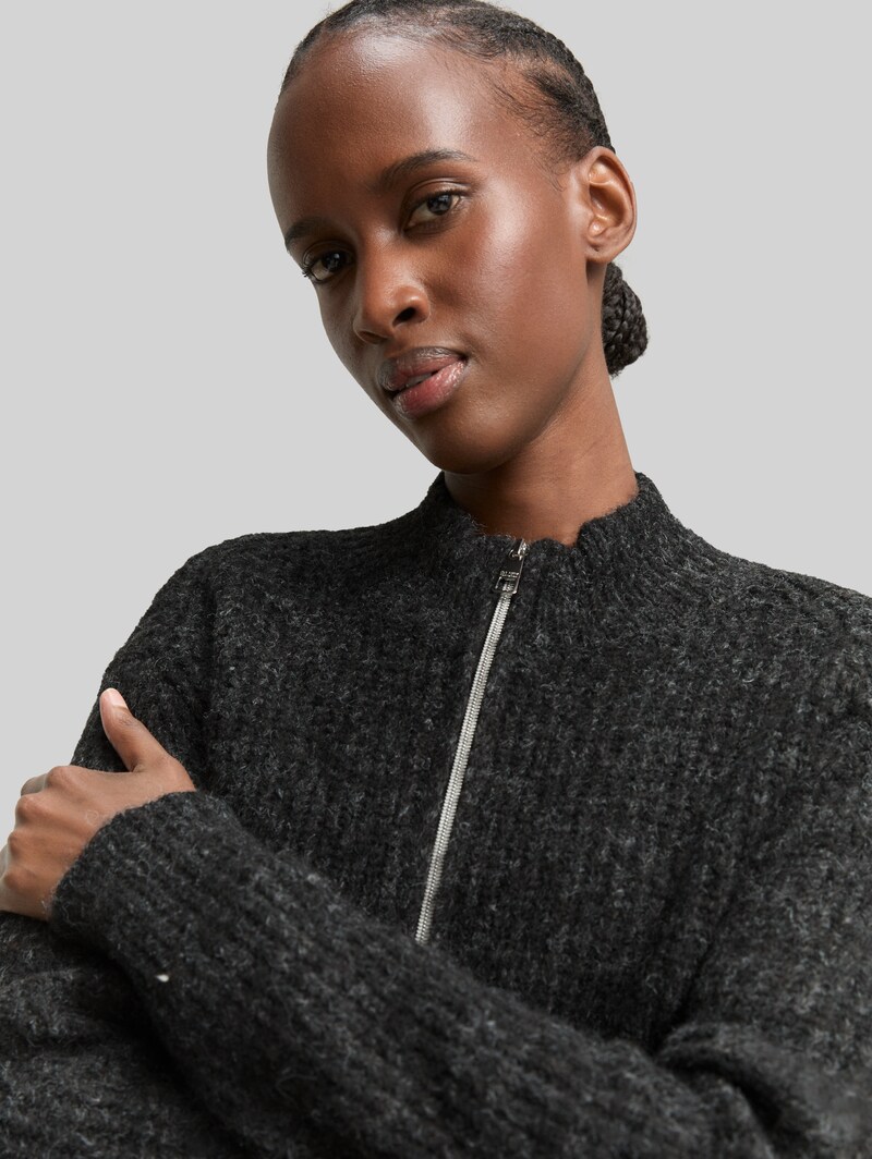 Tom Tailor Cardigan mit Reißverschluss - Shale Grey Melange