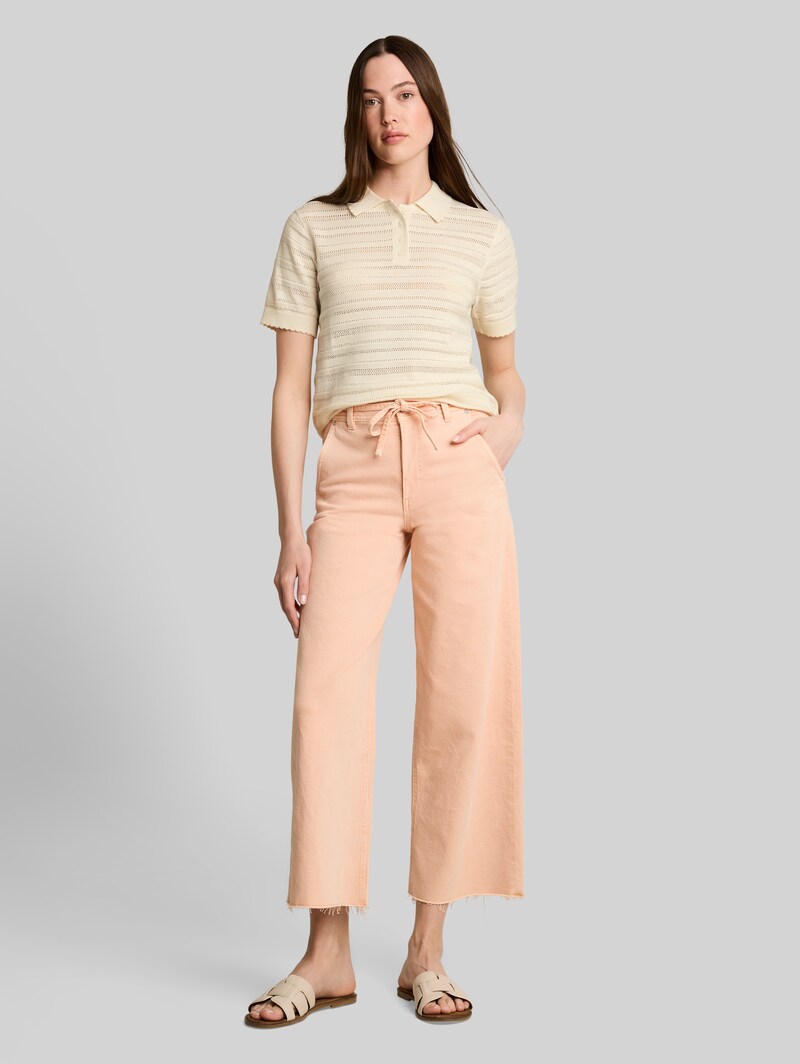 Tom Tailor Strick-Poloshirt mit Lochmuster - Dove White