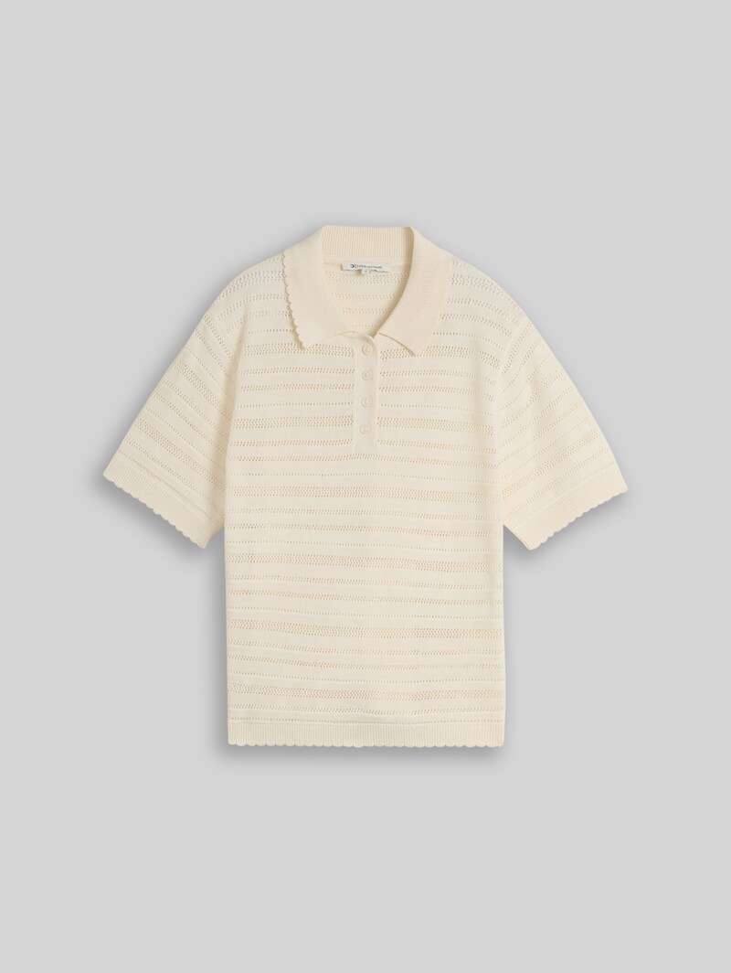 Tom Tailor Strick-Poloshirt mit Lochmuster - Dove White