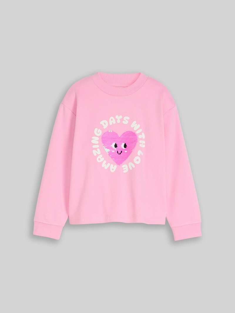 Tom Tailor Cropped Sweatshirt mit Wendepailletten - Lovely Pink