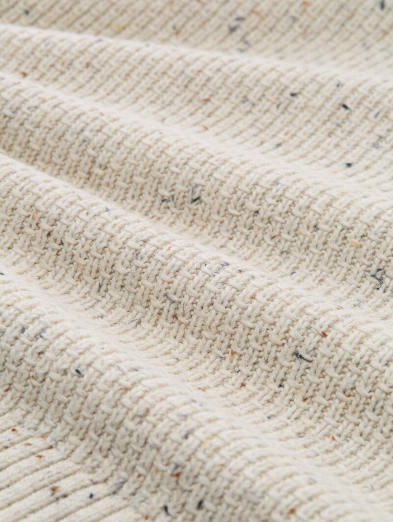 Tom Tailor Troyer Strickpullover mit Strukturmix - Offwhite Melange Multi Neps