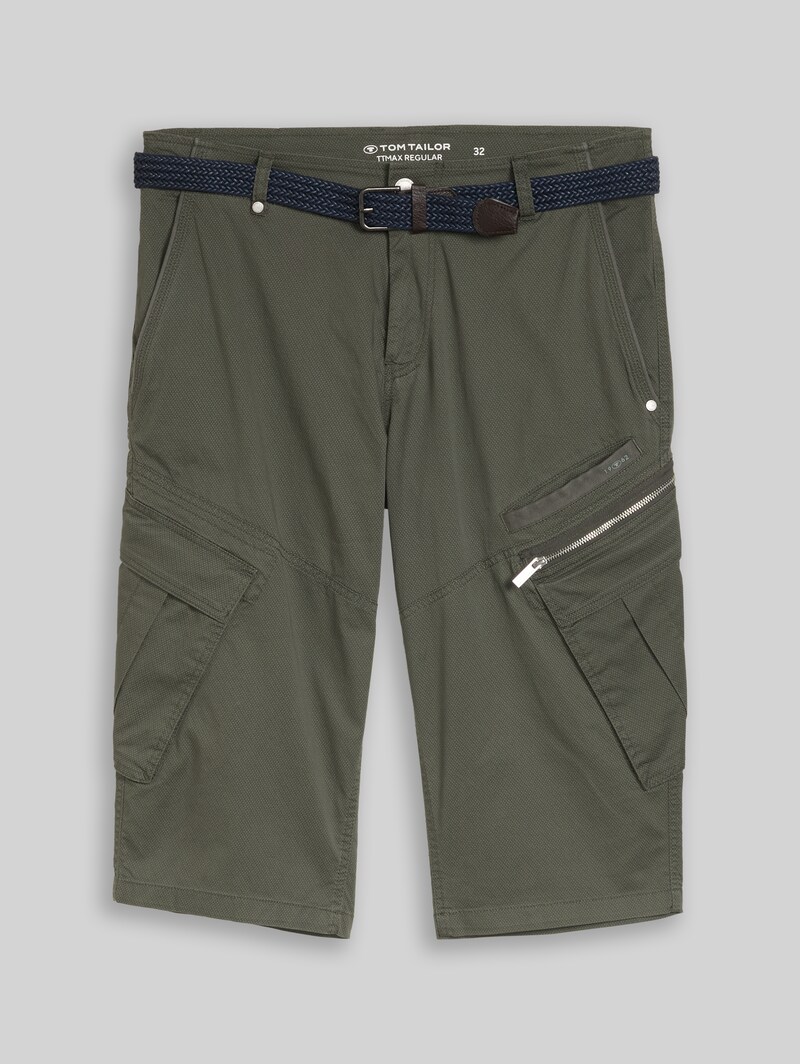 Tom Tailor TTMAX REGULAR Overknee Shorts mit Gürtel - Khaki Mini Weave Print