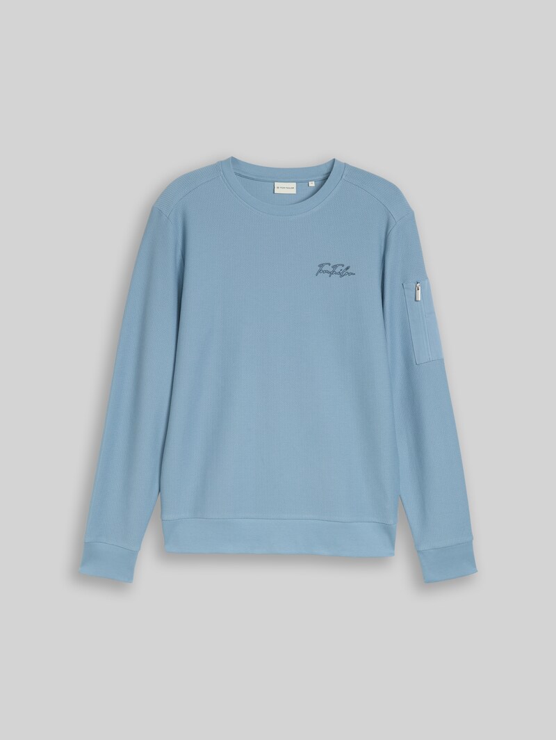 Tom Tailor Sweatshirt mit Reißverschlusstasche - Mountain Spring Blue