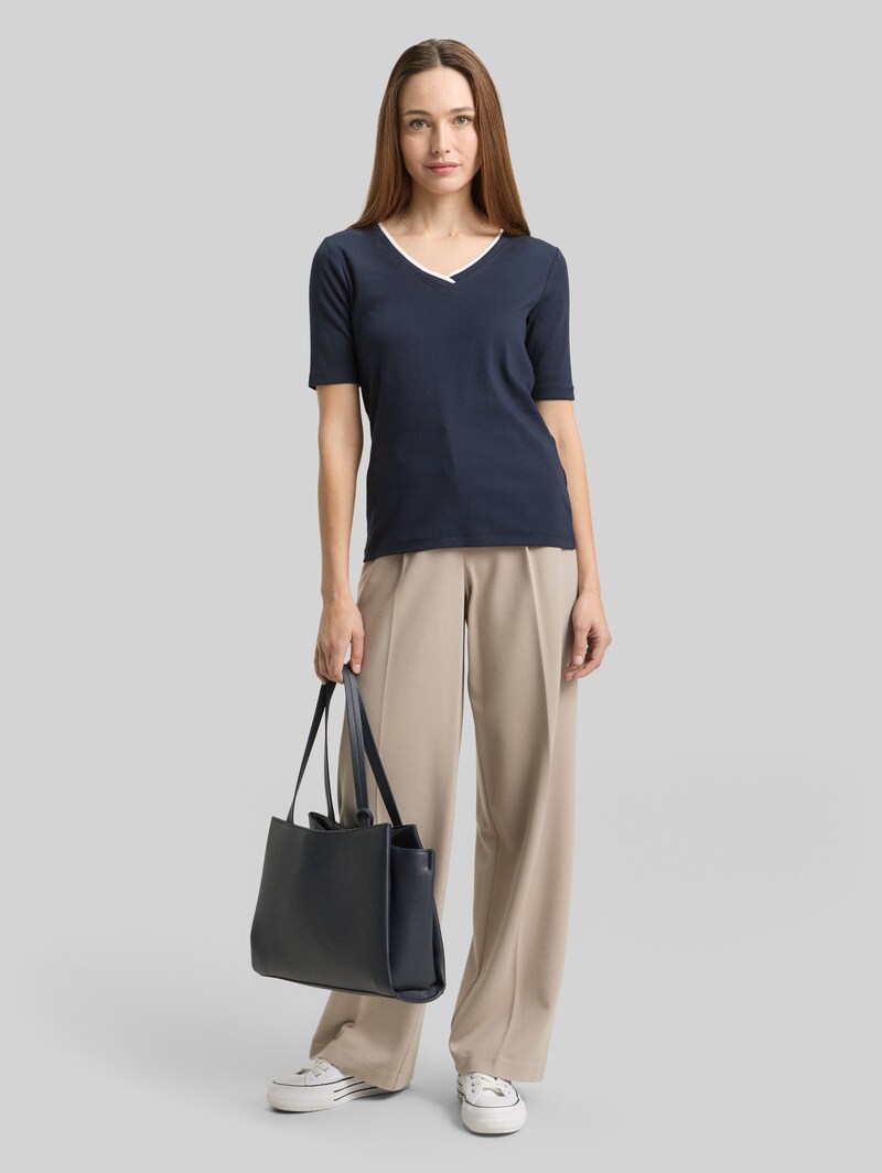 Tom Tailor Slim Fit T-Shirt mit V-Ausschnitt - Sky Captain Blue