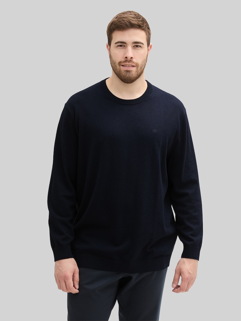 Tom Tailor Plus Size - Strickpullover mit Logo Stickerei - Knitted Navy Melange Tom Tailor Plus Size - Strickpullover mit Logo Stickerei - Knitted Navy Melange